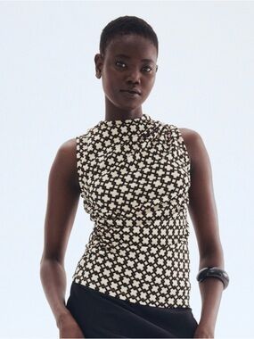 Capsule old money Sleeveless Geo mockneck Shell Top Black Cream H&M M *2 for 20*